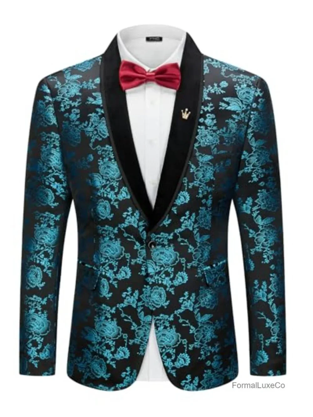Men's Velvet Floral Blazer Shawl Lapel One Button Suit Jacket Prom Wedding